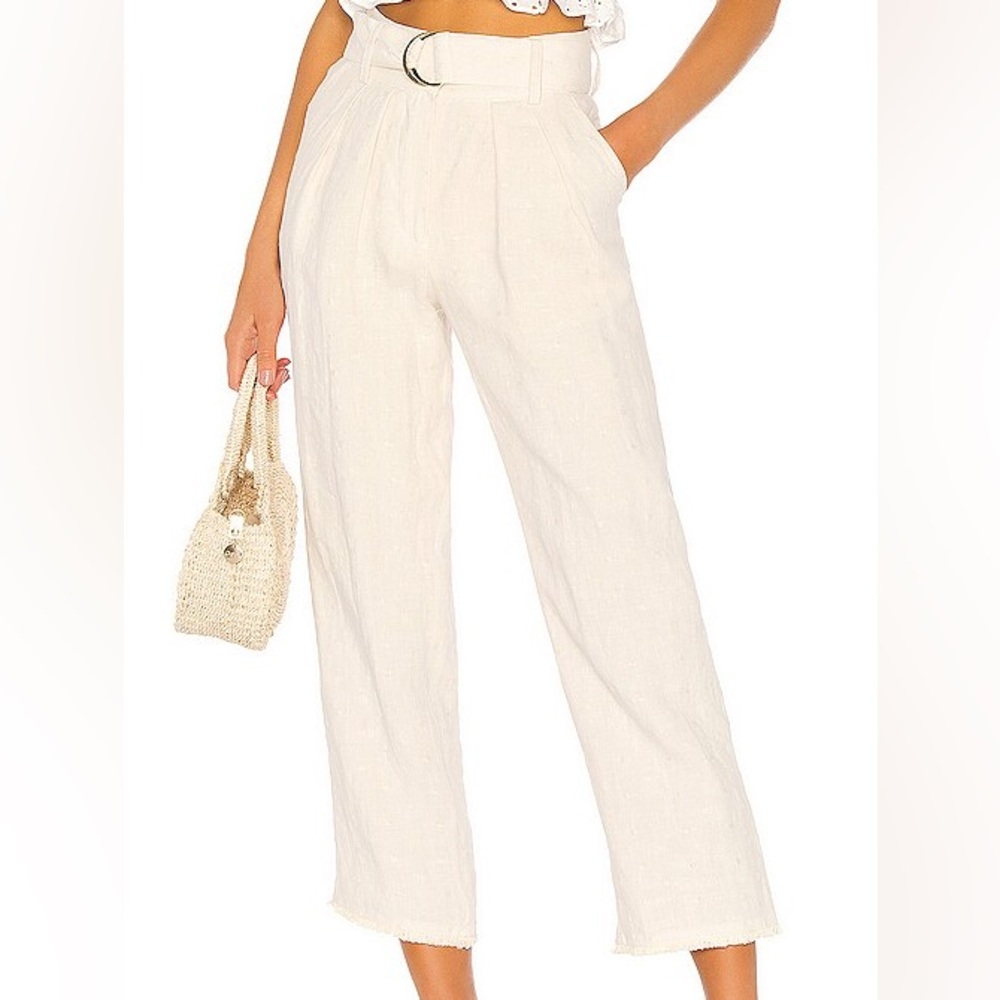 Tularosa Sophia Cropped Pants in Creme High Rise Belted